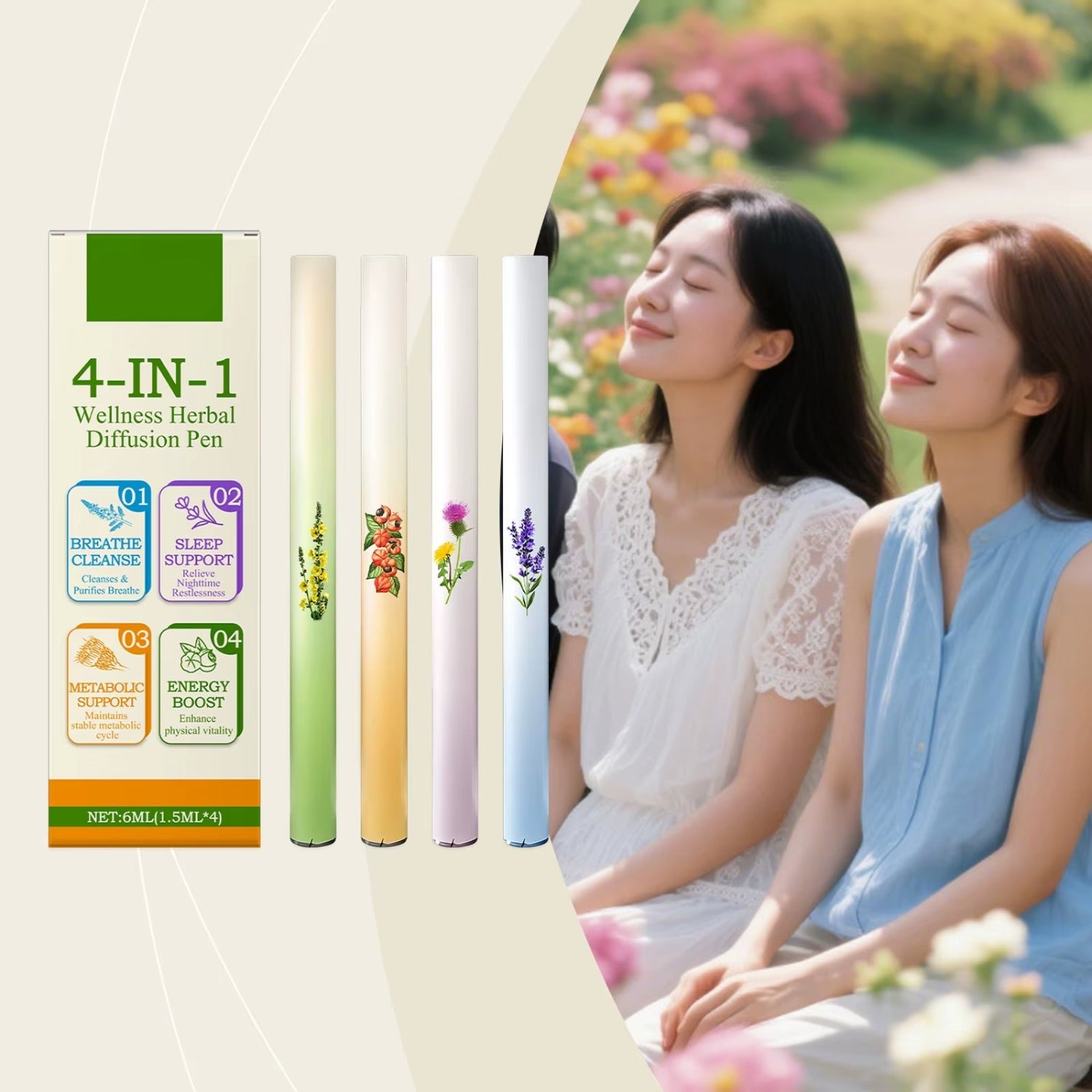 4-In-1 Air Freshening Pen: Relaxing the Senses Clear Breathing Refreshing Invigorating Aromatherapy Diffuser Lung-Cleansing Pen